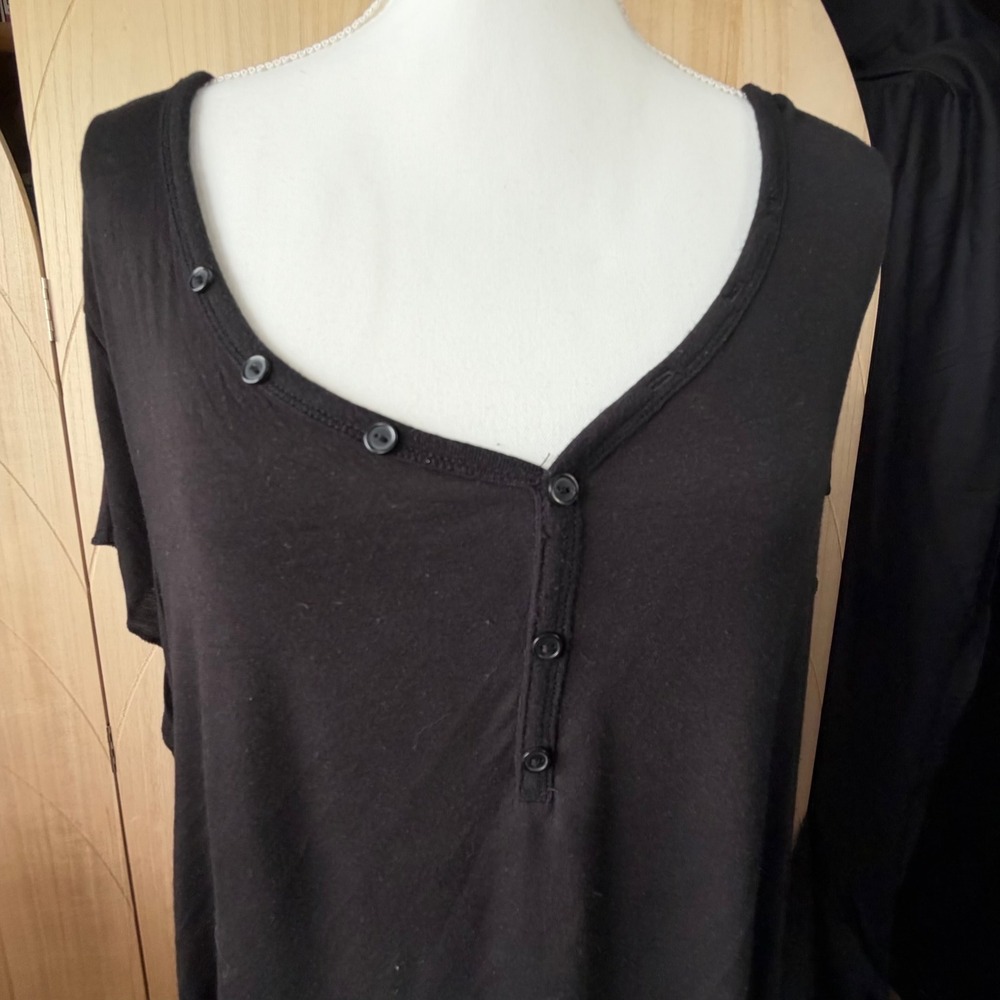 Secret Treasures Pajama Top Womens 3X Black Henley Short Sleeve Sleep Shirt